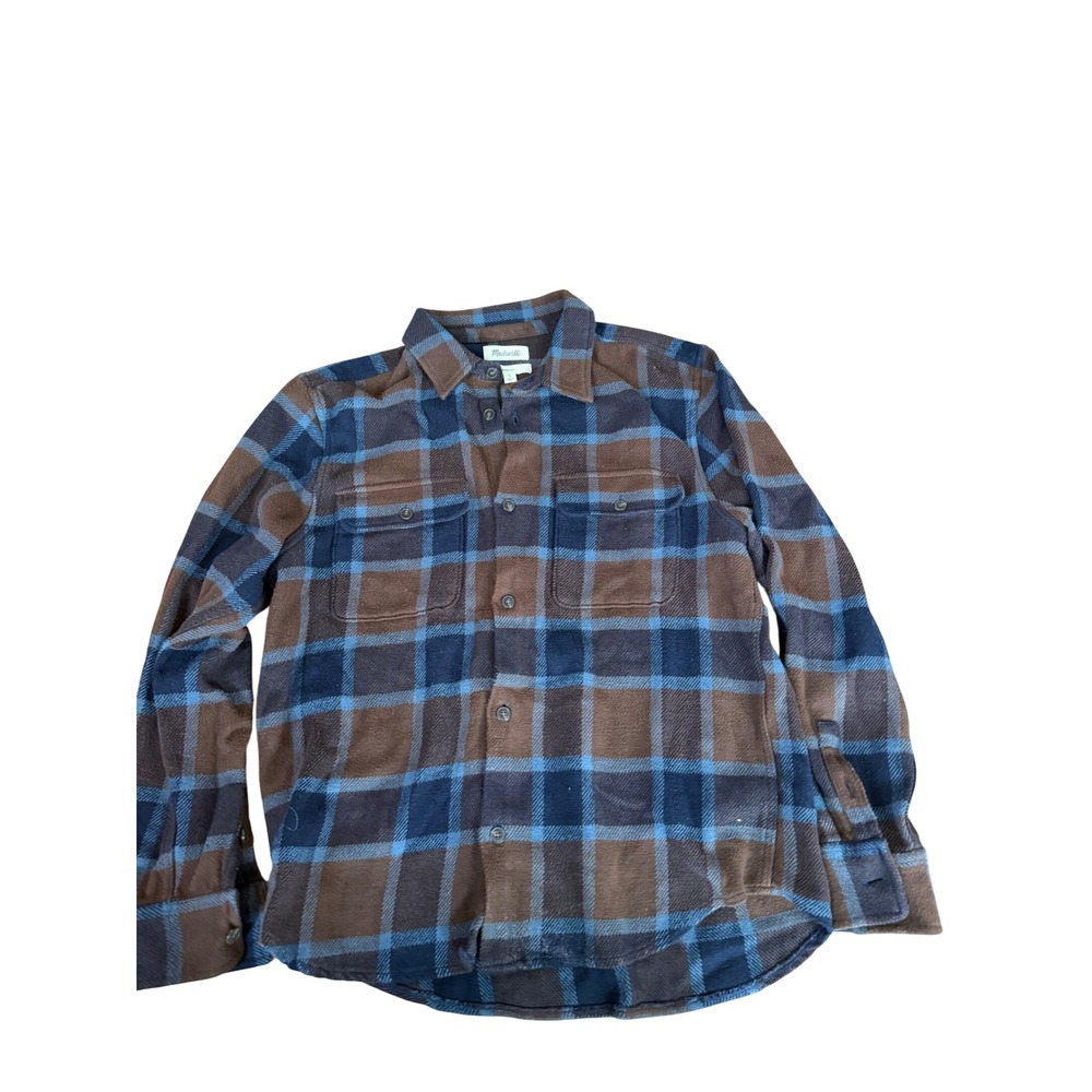 Madewell Easy Fit Plaid Flannel Shirt Brown Blue Mens Large Button Down Cotton